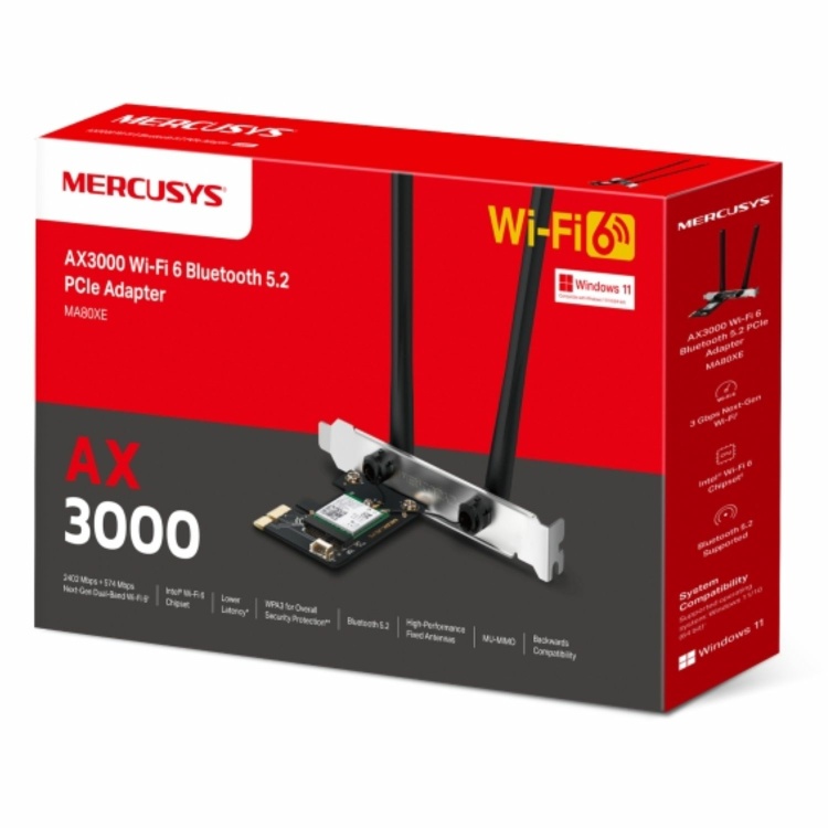 Mercusys AX3000 WiFi6 (802.11ax) Wireless with Bluetooth 5.2 PCIe adapter