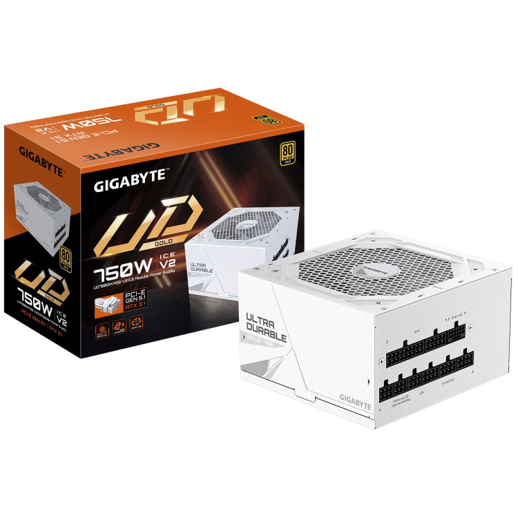 Gigabyte UD750GM ICE PG5 750W Gold Rated Power Supply, 16-Pin Fully Modular (White)